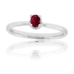 Red Emerald and Diamond Hidden Halo Style Ring