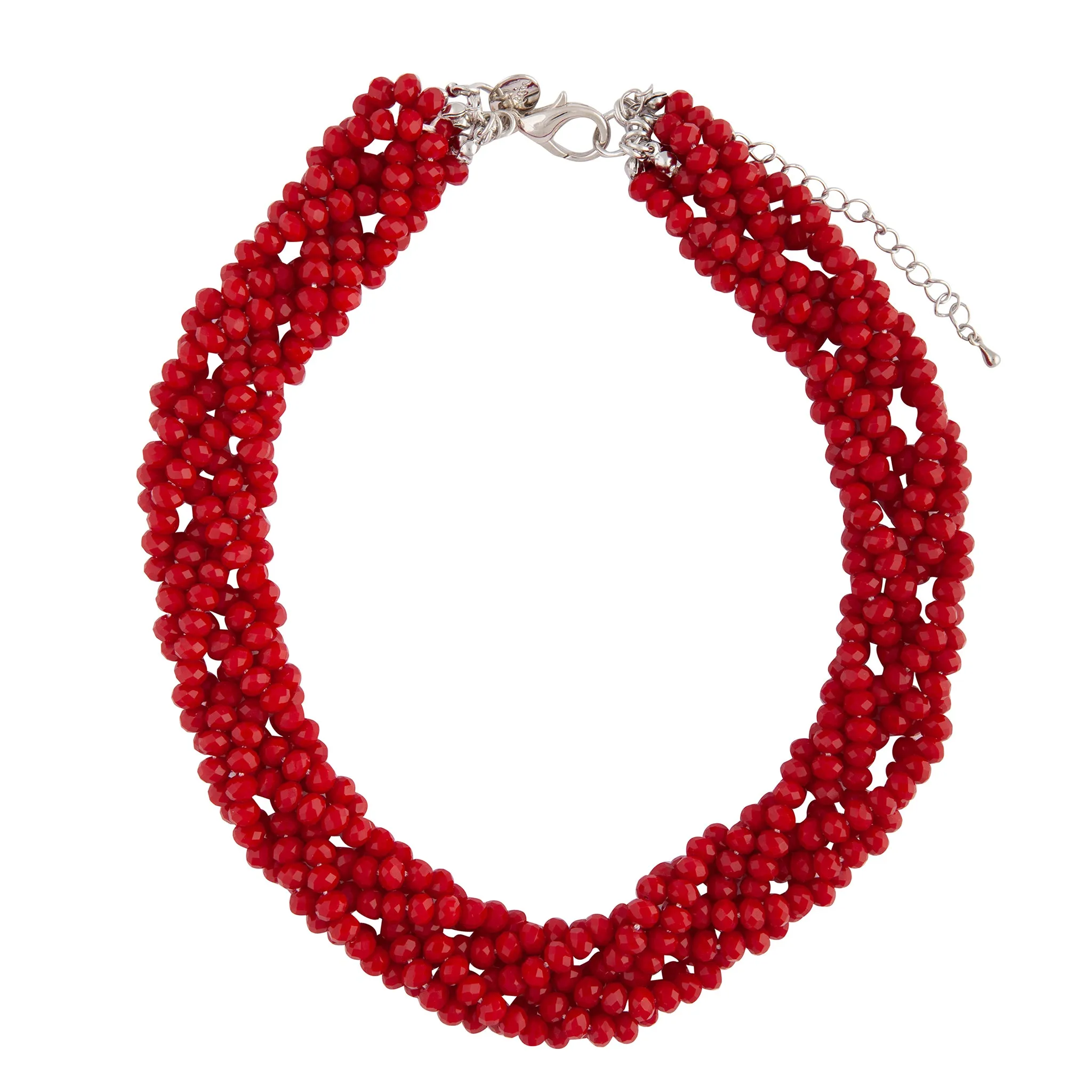 Red Faceted Bead Plait Necklace