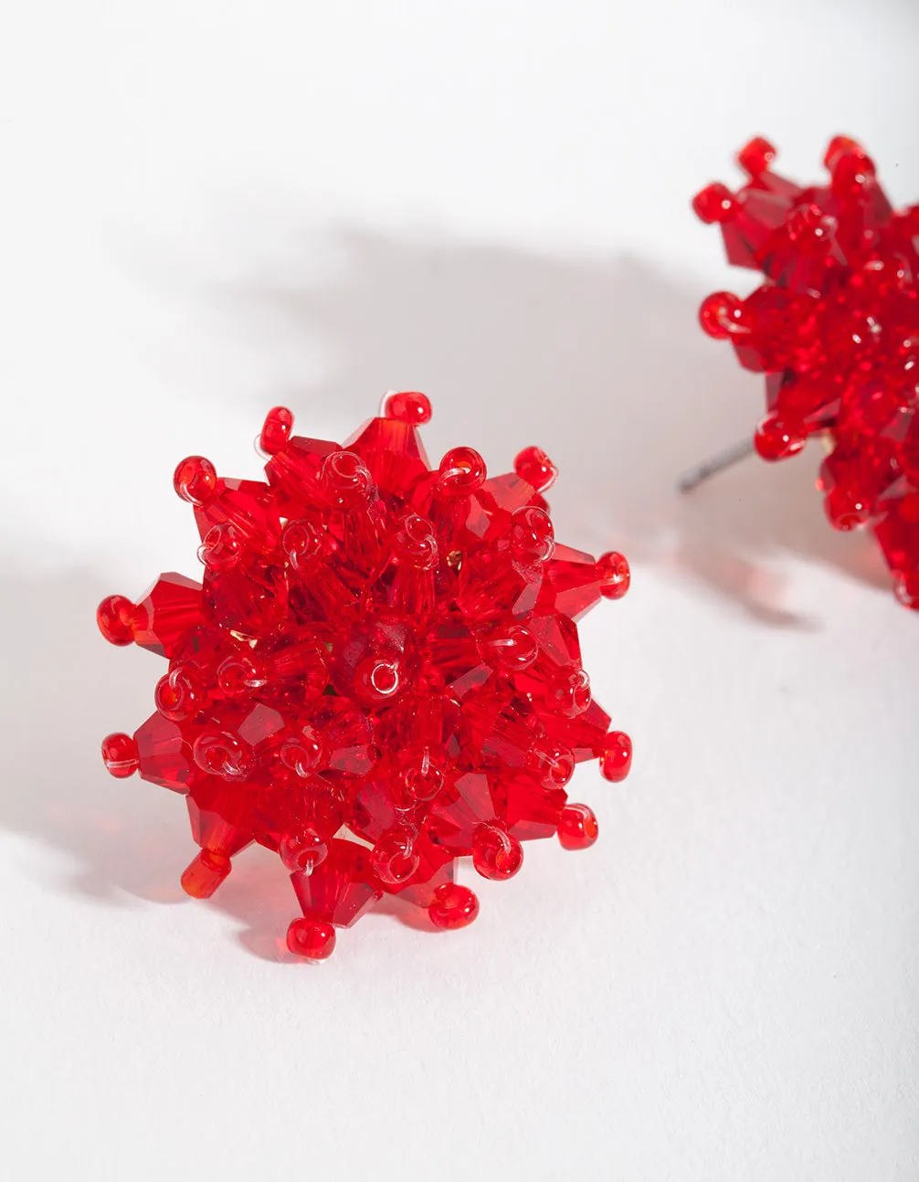 Red Faceted Flower Stud Earrings