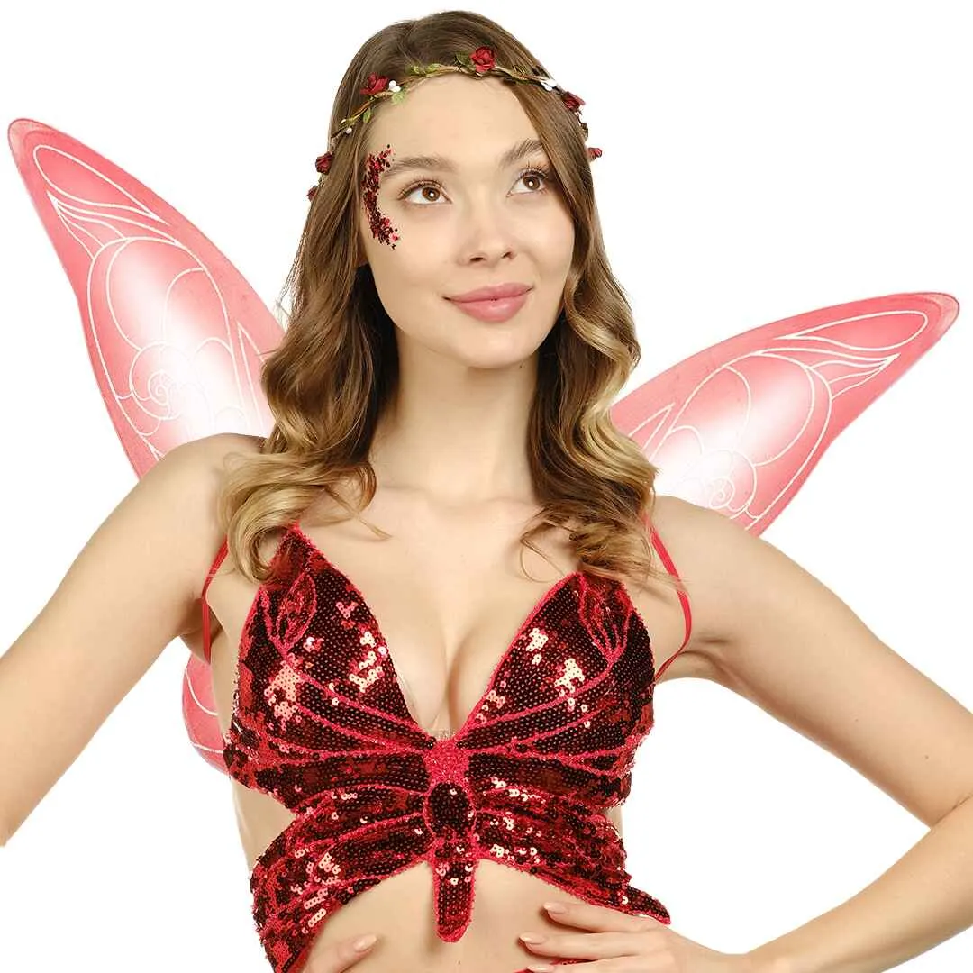 Red Fairy Costume Accessories Set - Fairy Wings, Fairy Crown - FUNCREDIBLE