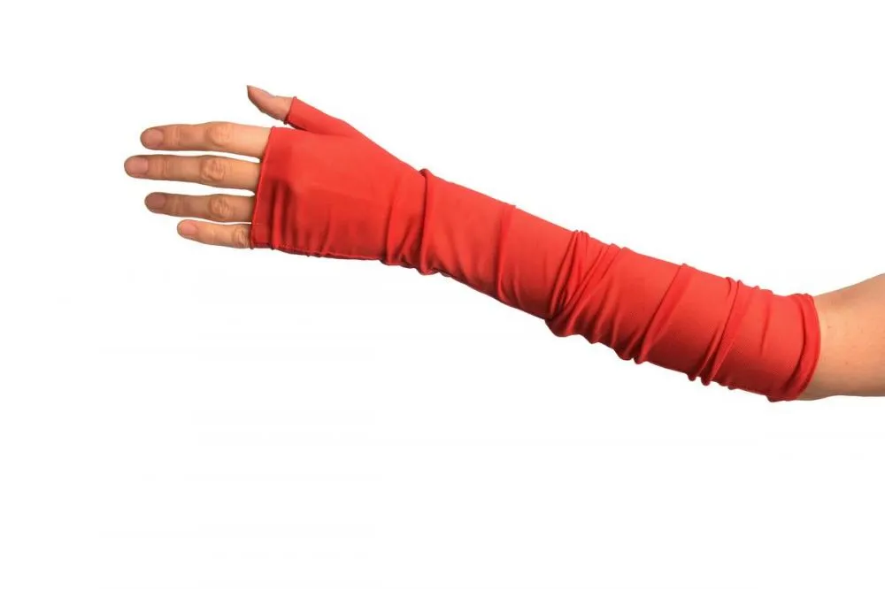 Red Fine Mesh Ballet/Dance Elbow Fingerless Gloves