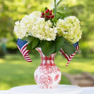 Red Floral and Gingham Chinoiserie Vase