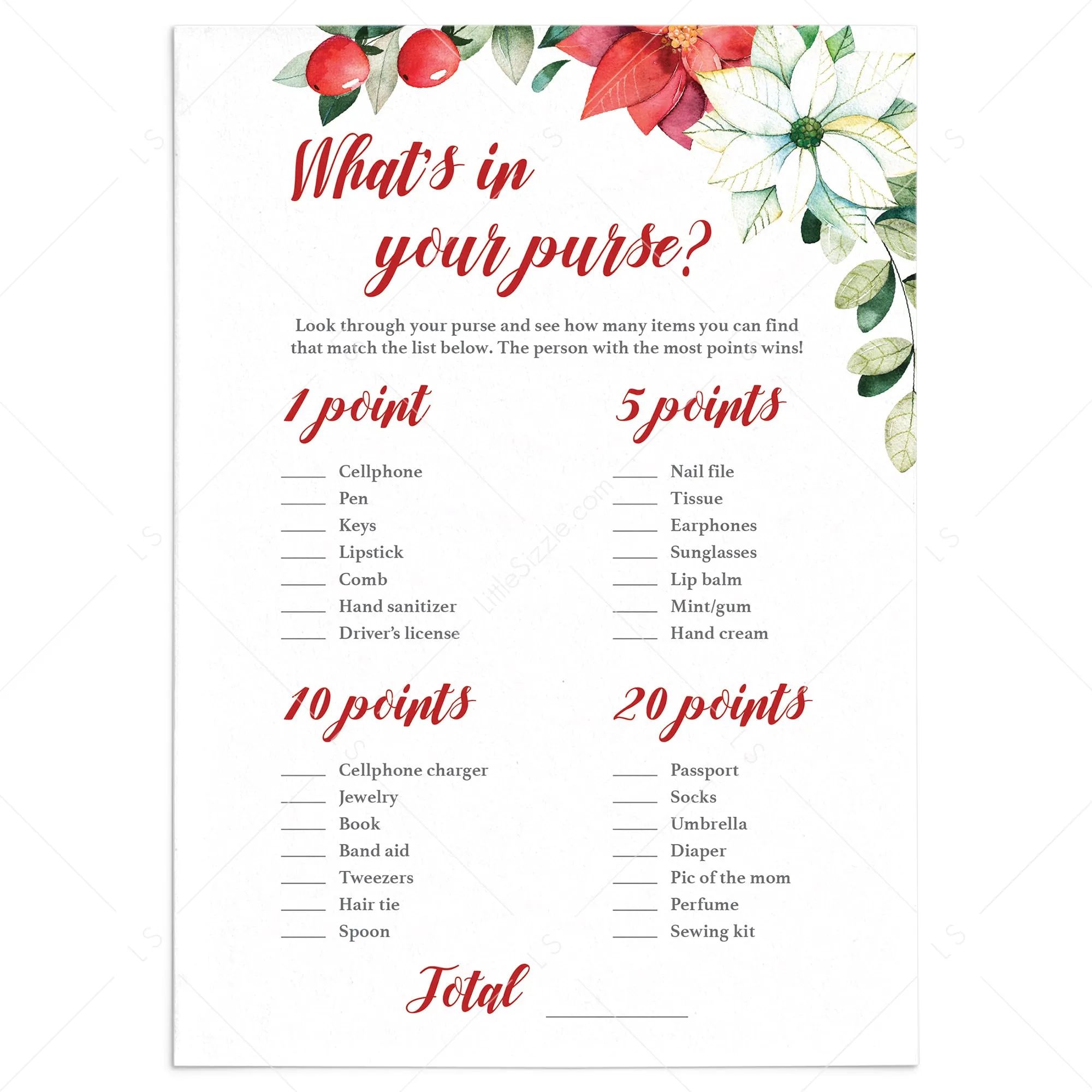 Red Floral Baby Shower Purse Raid Game