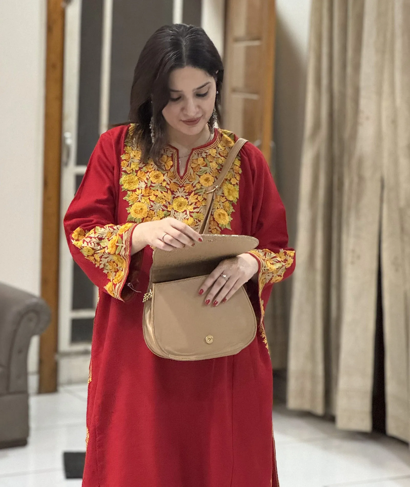 Red Floral Design Aari Embroidered Top Seller Phiran