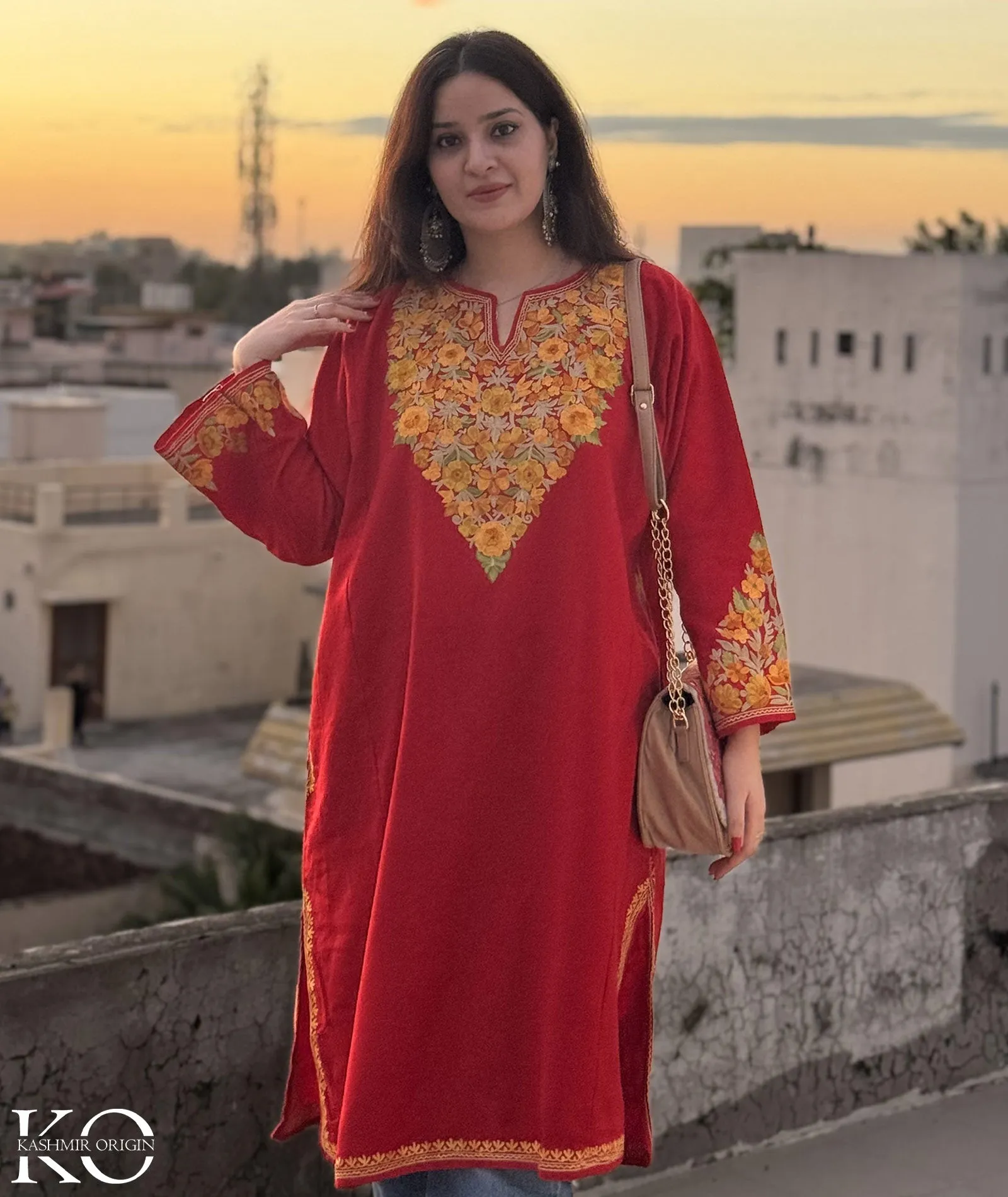 Red Floral Design Aari Embroidered Top Seller Phiran