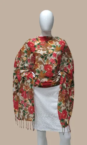 Red Floral Printed Dupatta