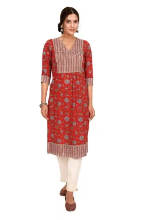 Red Floral Printed Kurta