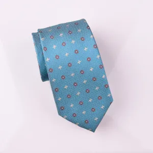 Red Floral Teal Geometric Neat Ripple Modern Woven Tie 3"