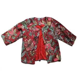 red flower kantha stitch bolero jacket