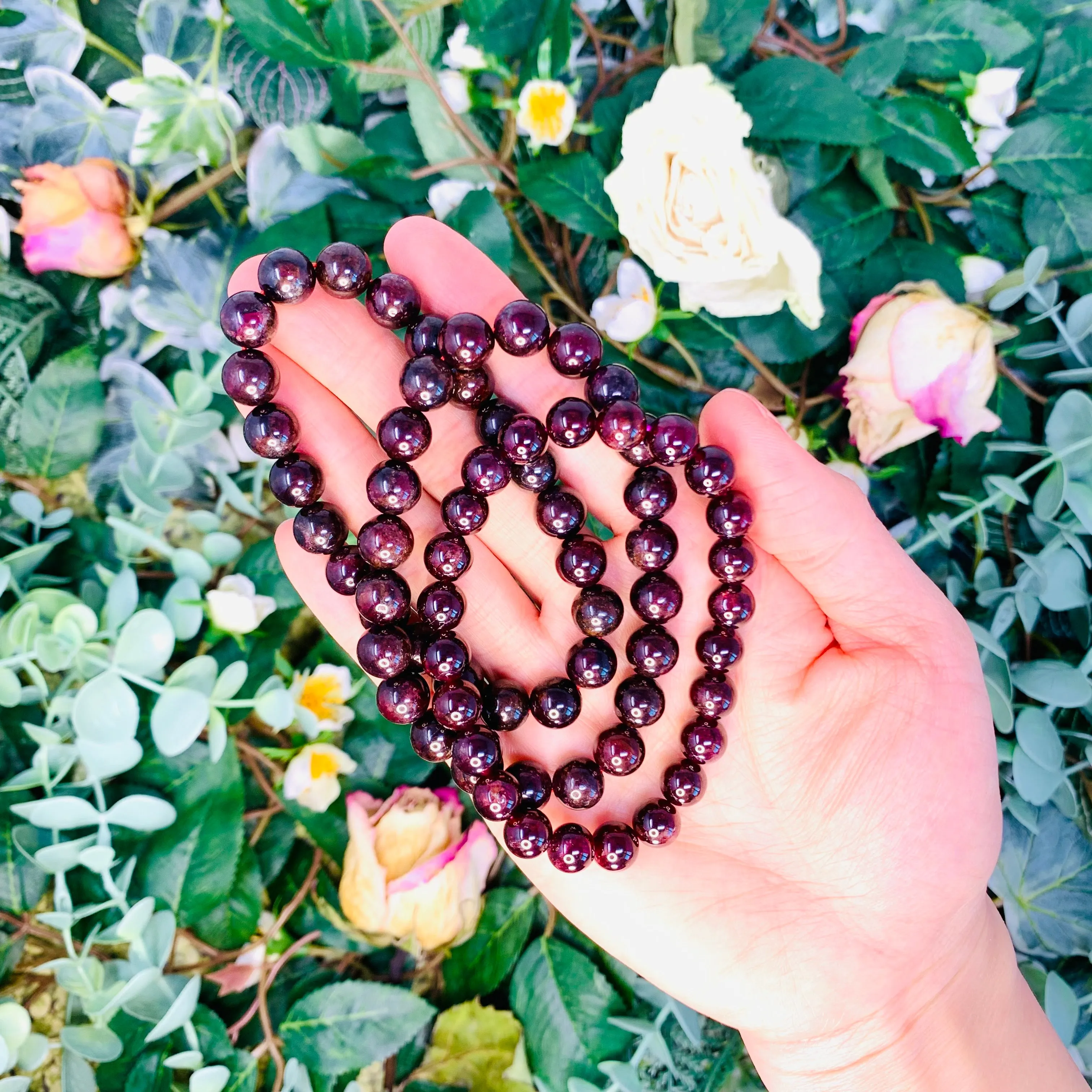 Red Garnet Beaded Crystal Bracelet