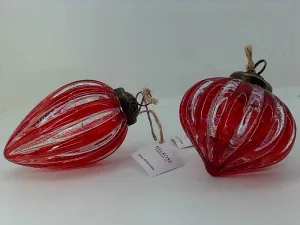 Red Glass Christmas Ornaments Set 6 Pieces