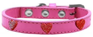 Red Glitter Heart Widget Dog Collar Bright Pink Size 10