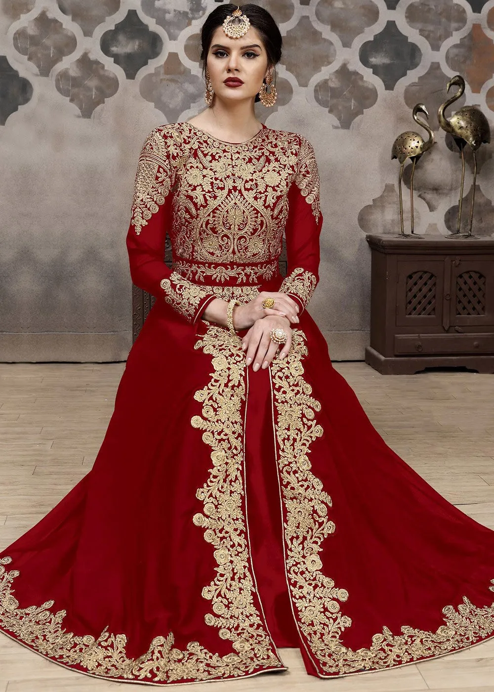 Red Golden Afghan Dress