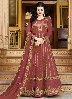 Red Golden Embroidered Designer Anarkali Lehenga Suit