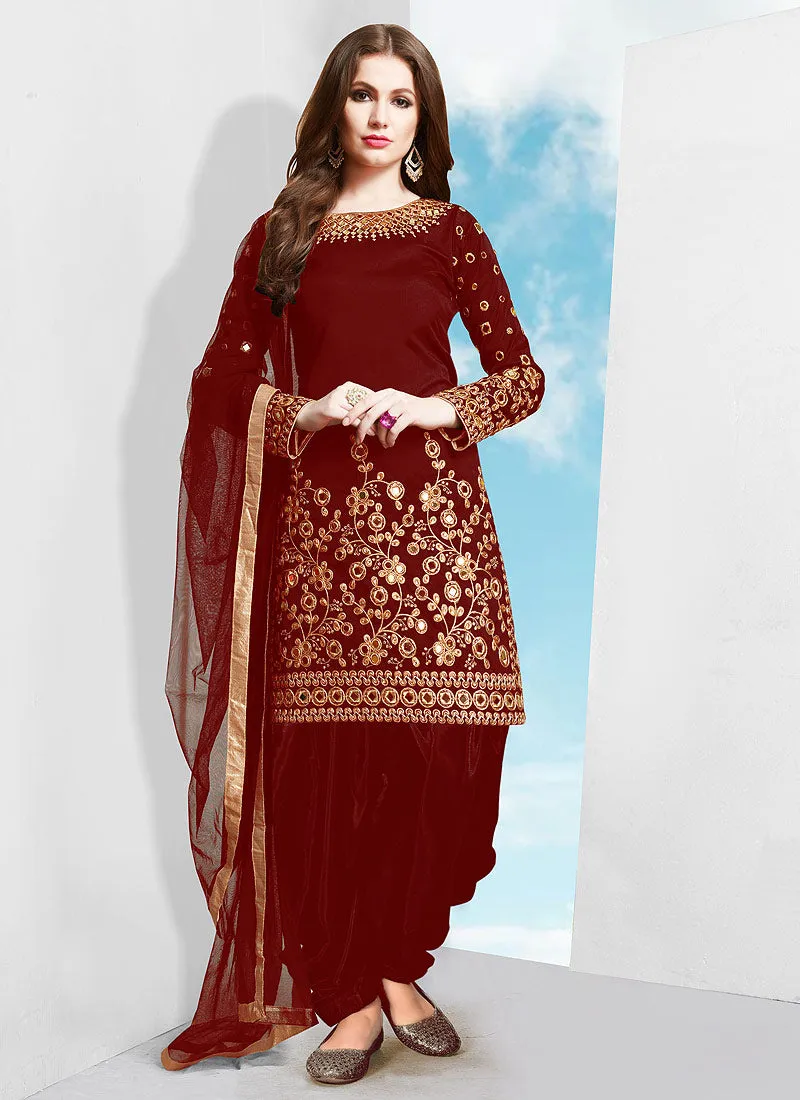 Red Golden Embroidered Patiala Suit