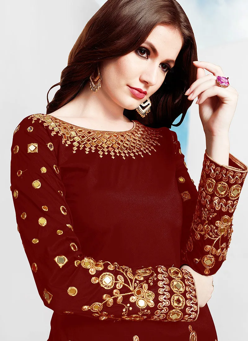 Red Golden Embroidered Patiala Suit