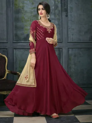 Red Golden Ethnic Embroidered Anarkali Suit