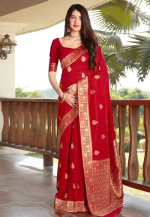 Red Golden Jacquard Silk Saree