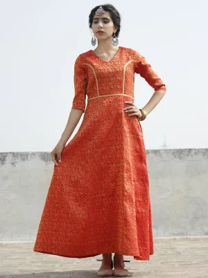 Red Golden Long Princess Line Brocade Dress - D122F001