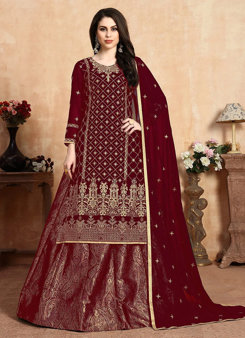 Red Golden Wedding Lehenga Style Suit