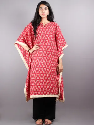 Red Hand Block Printed Kaftan With Beige Border - K1159F09