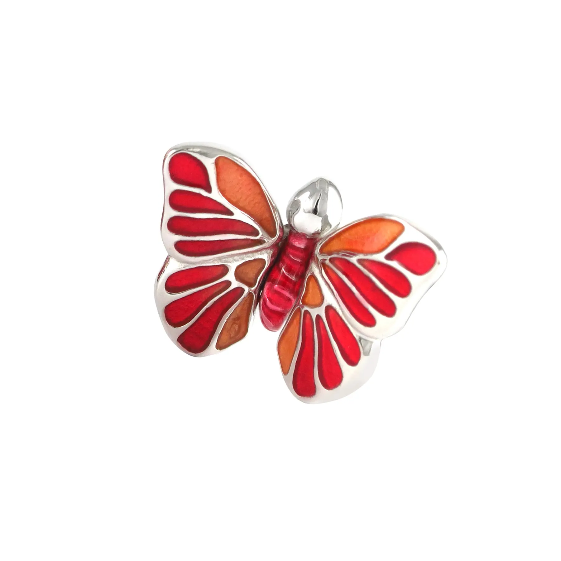 Red Hand Painted Enamel Butterfly Sterling Silver Lapel Pin I Jan Leslie