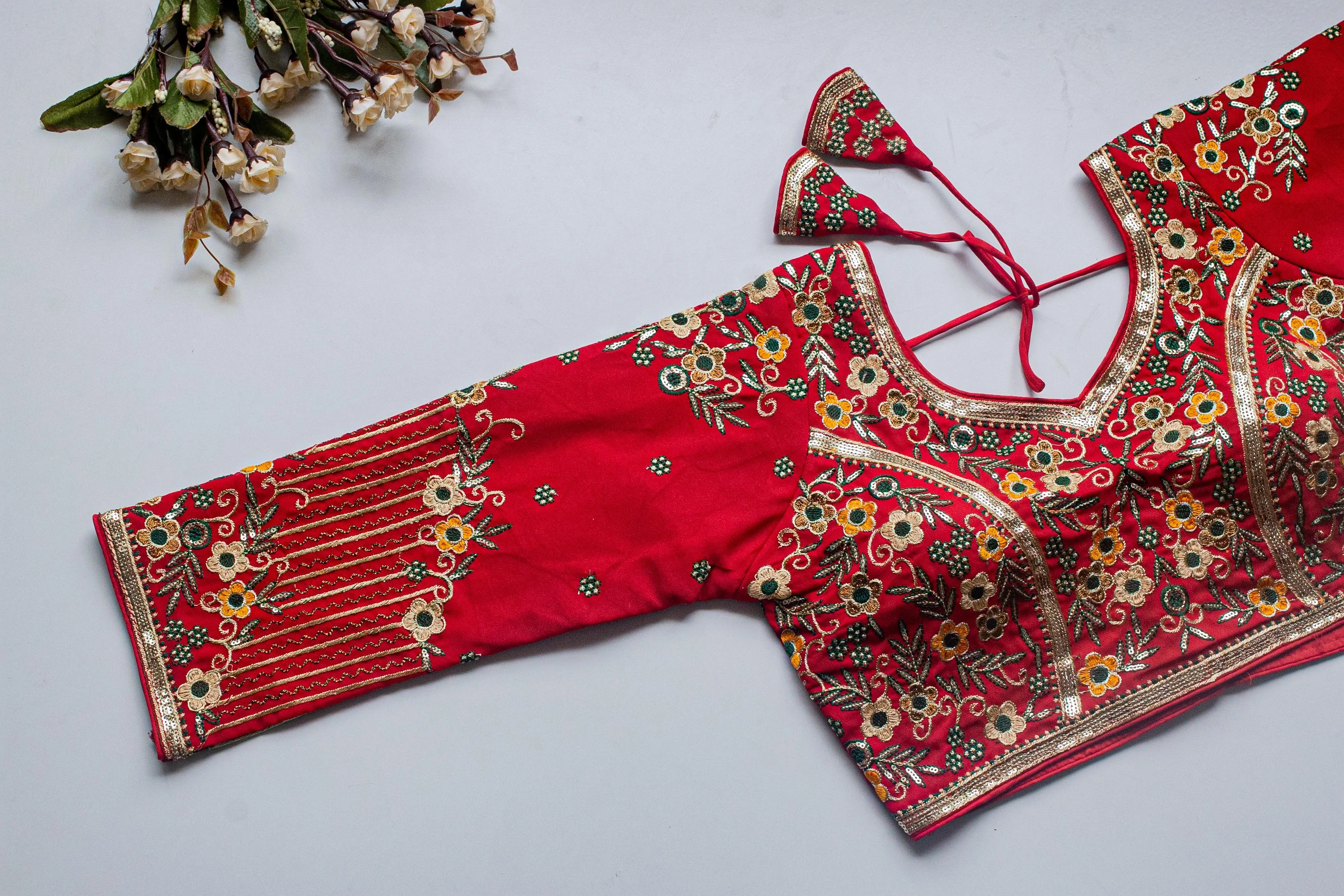 Red Handcrafted Sequined Blouse in Khushi Silk