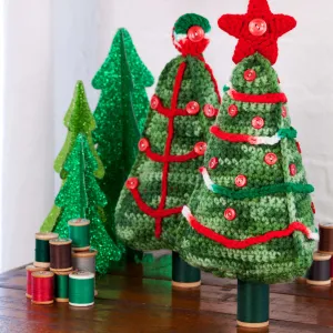 Red Heart Crochet Christmas Tree Duo