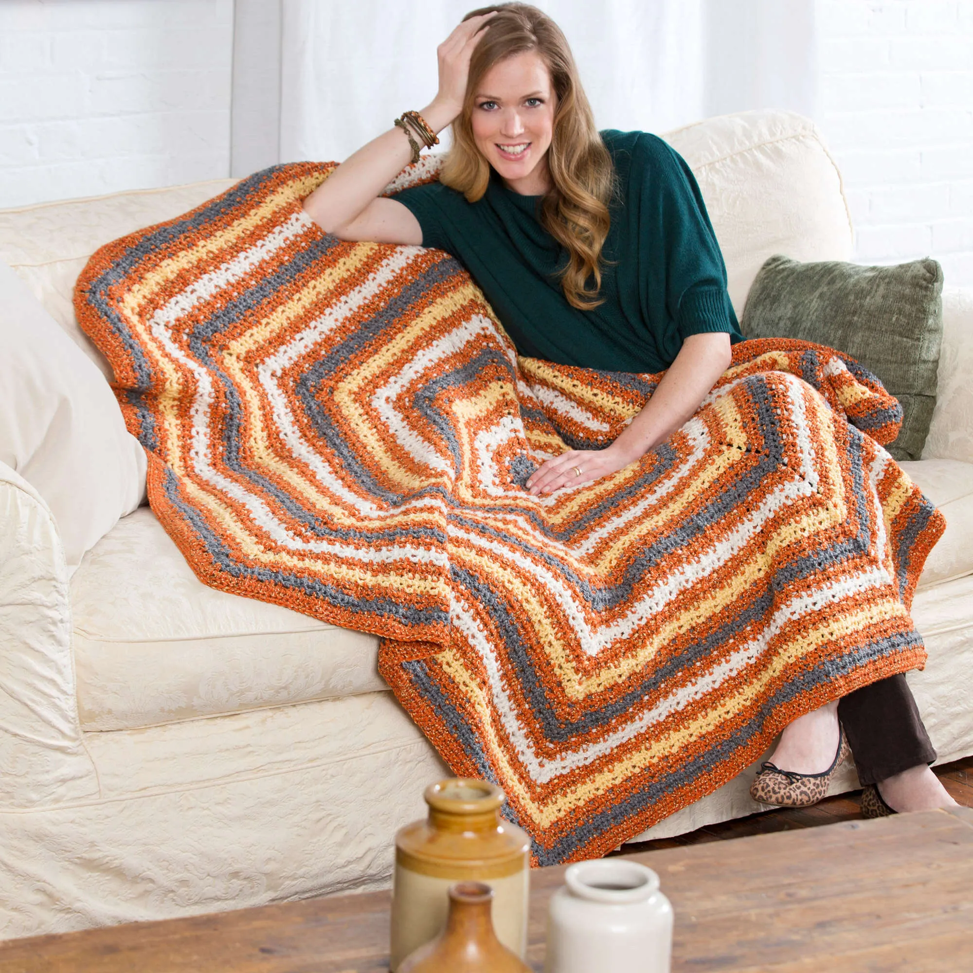 Red Heart Knit Autumn Throw