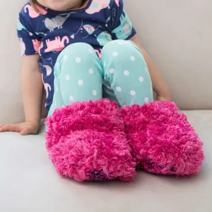 Red Heart Knit Child Fur Boot Slippers