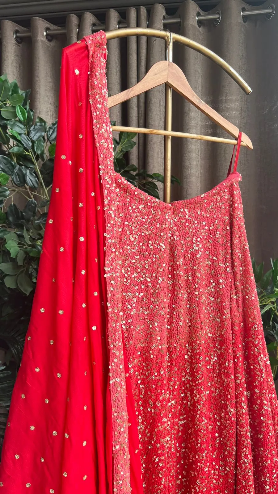 Red heavy sequence embroidered ethnic lehenga