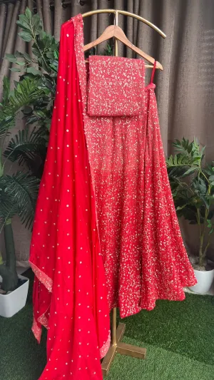 Red heavy sequence embroidered ethnic lehenga