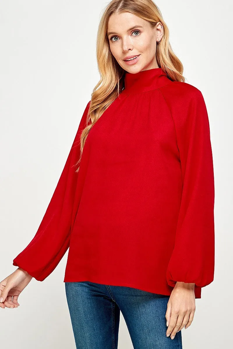 Red Highneck Long Sleeve Top