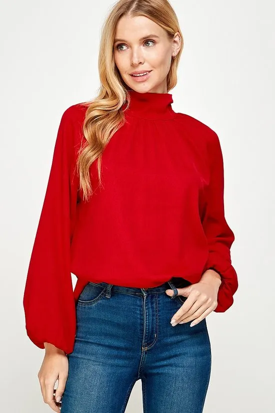 Red Highneck Long Sleeve Top