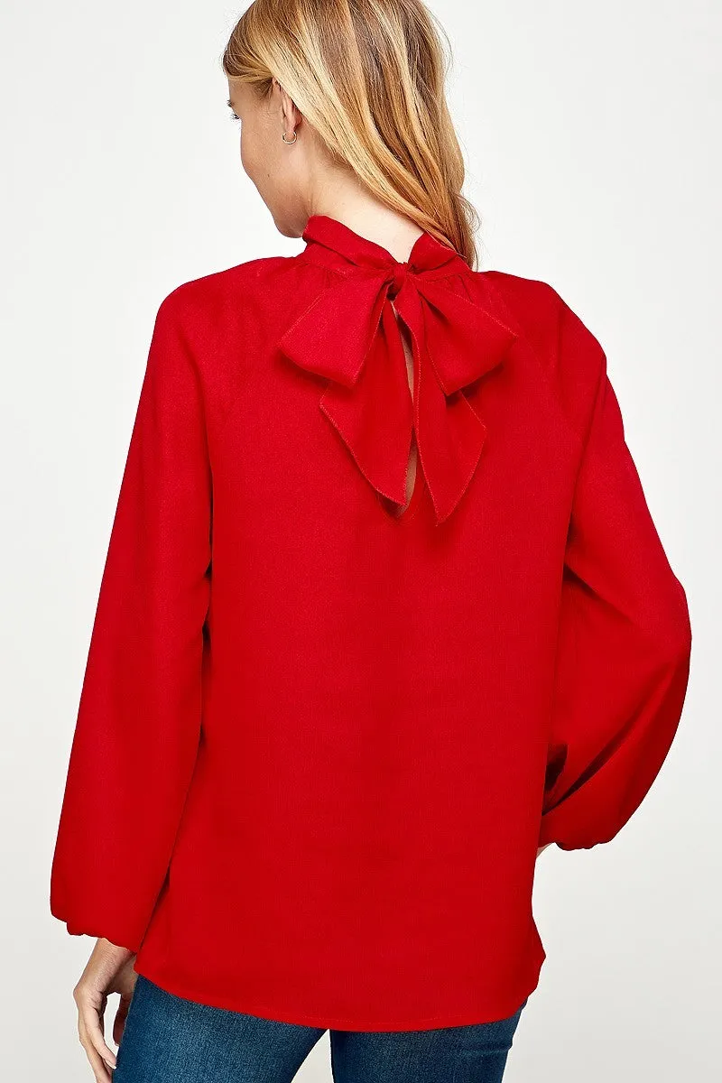 Red Highneck Long Sleeve Top