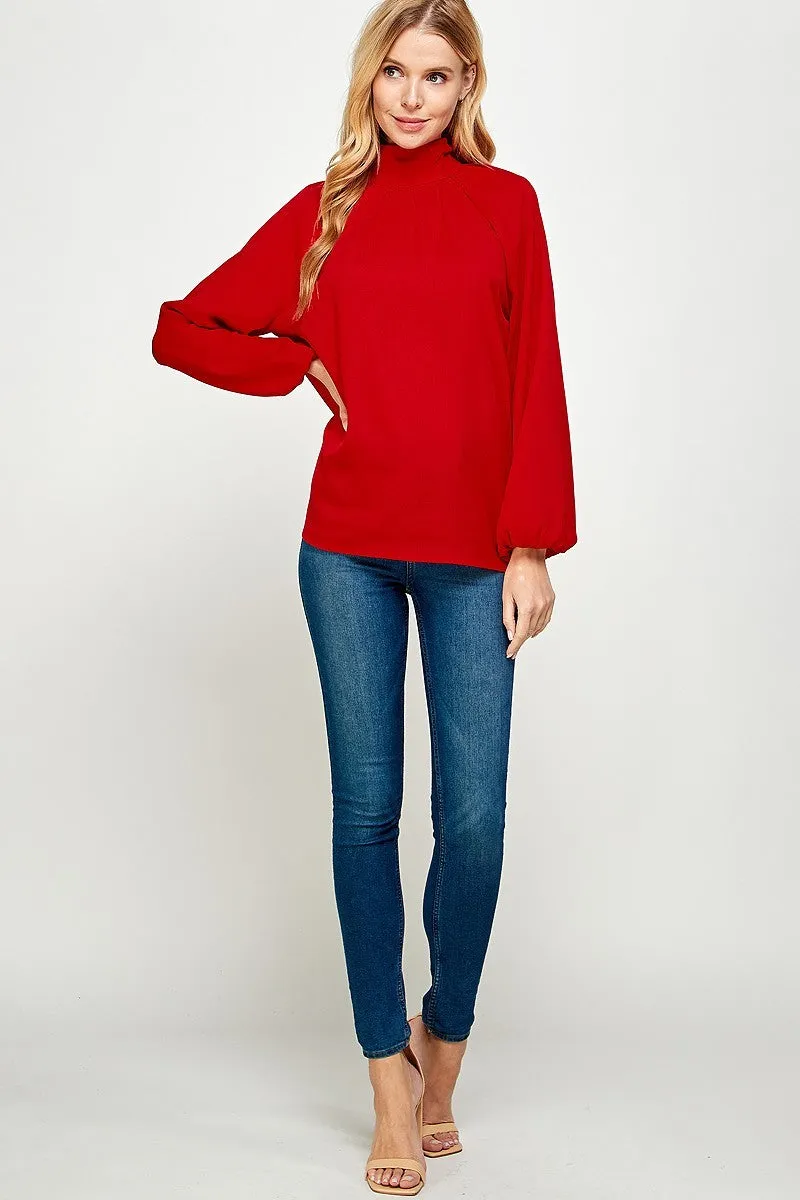 Red Highneck Long Sleeve Top