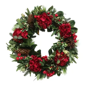 Red Hydrangea Holiday Wreath 30"