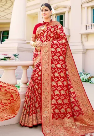 Red Indian Banarasi Silk Saree