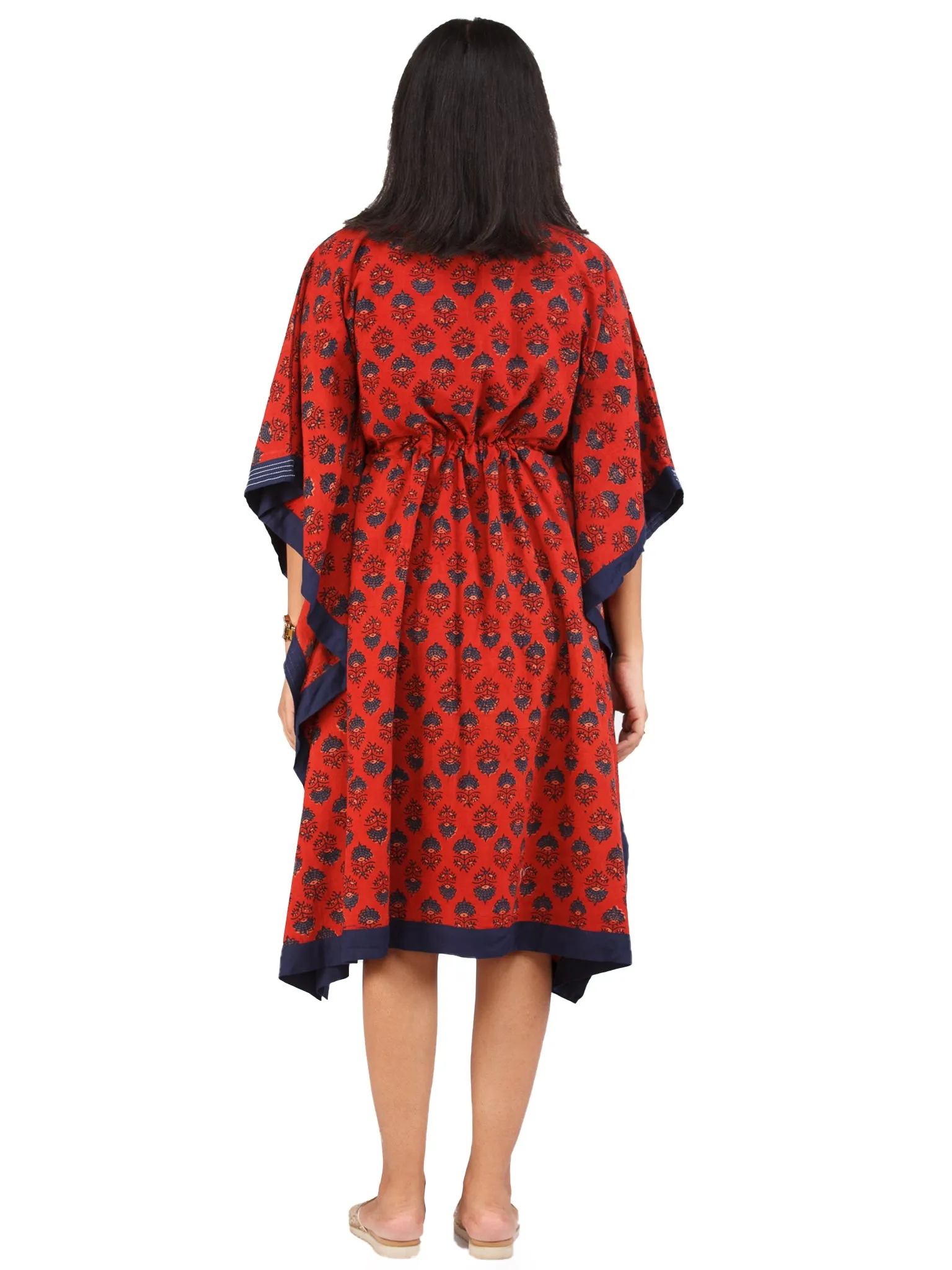 Red Indigo Ajrakh Hand Block Printed Kaftan - K151F1783