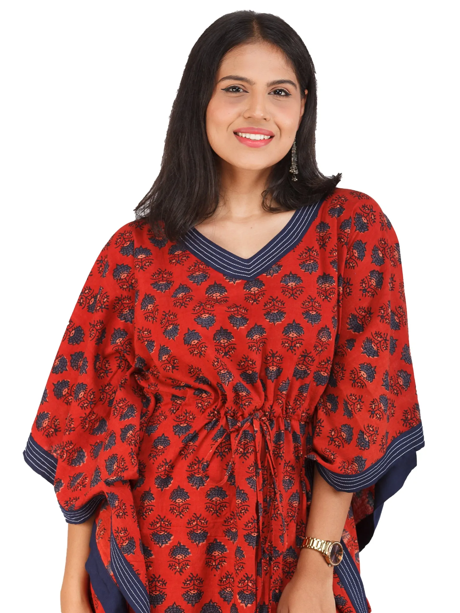 Red Indigo Ajrakh Hand Block Printed Kaftan - K151F1783