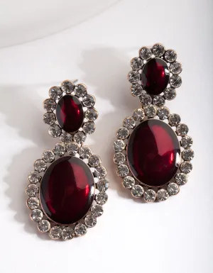 Red Jewel Diamante Encircled Drop Earring