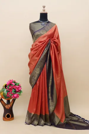 Red Kuber Soft Silk Saree with Exquisite Golden Jari Work & Matching Blouse