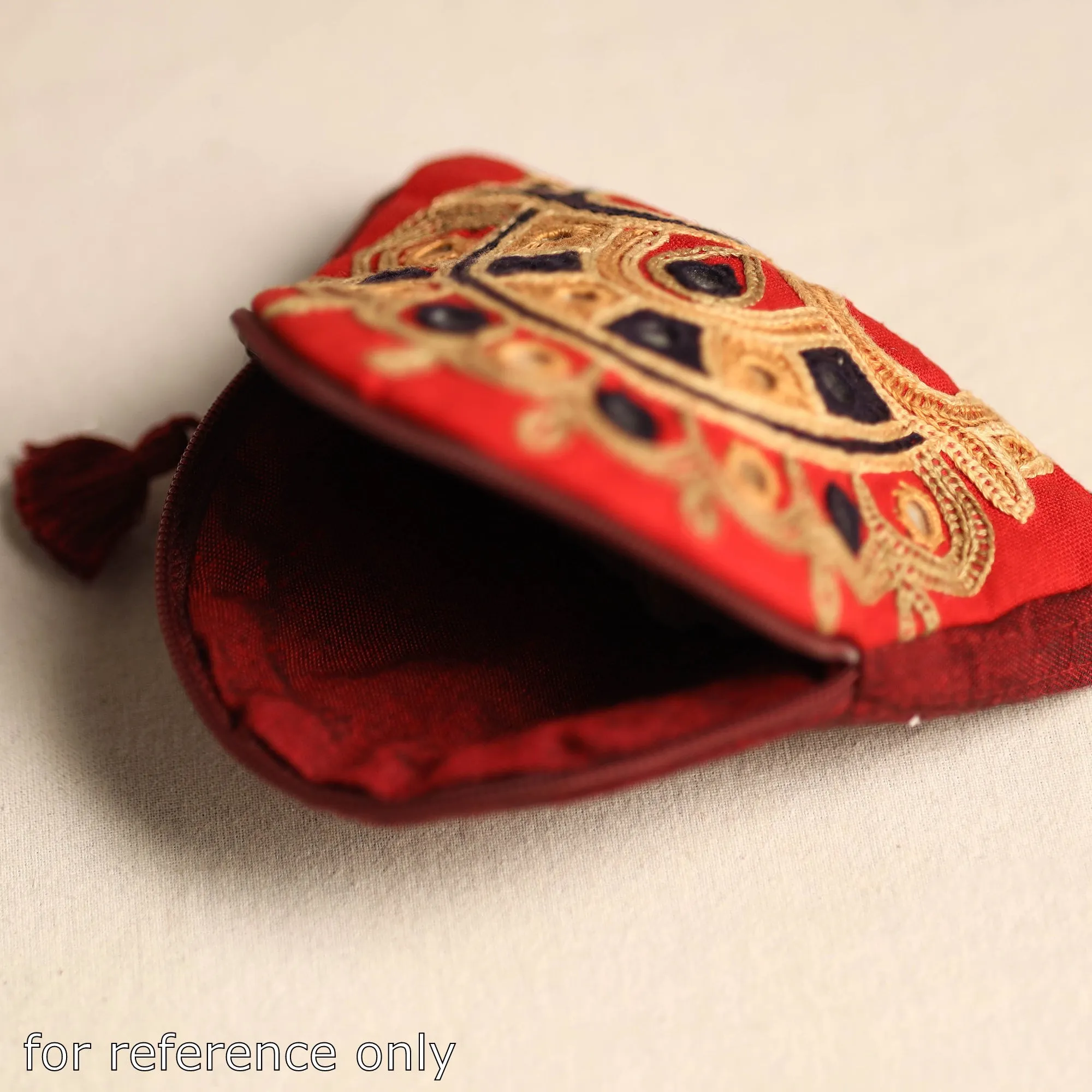 Red - Kutch Ahir Hand Embroidery Cotton Coin Pouch 28