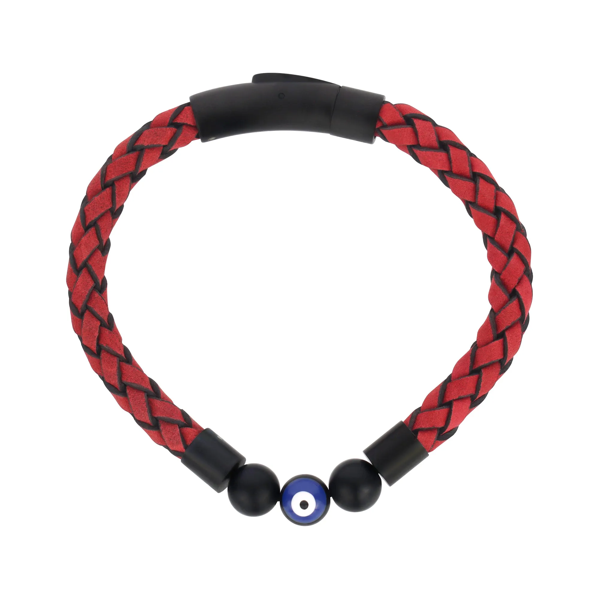 Red Leather Evil Eye Bracelet