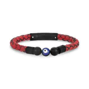 Red Leather Evil Eye Bracelet