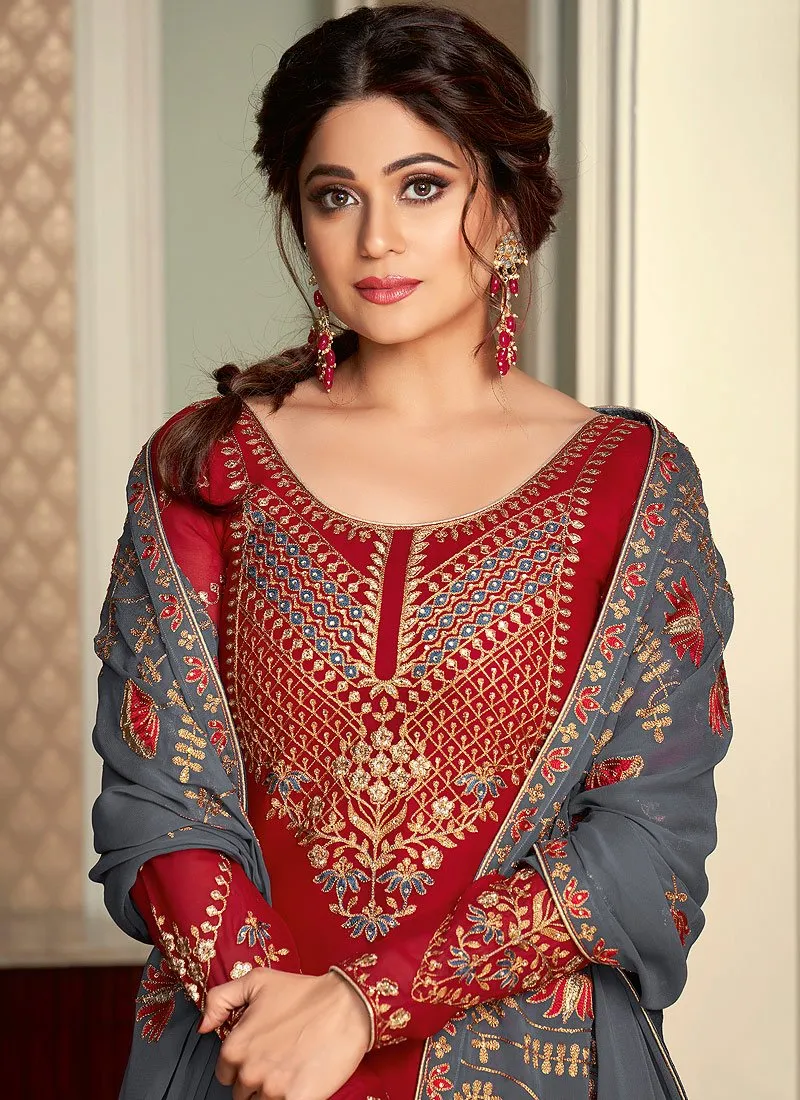 Red Lehenga Suit featuring Shamita Shetty