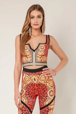 Red Leopard Print V-Neck Bandage Tank Crop Top