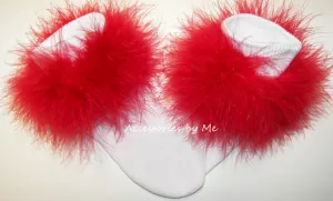 Red Marabou Trim White Socks