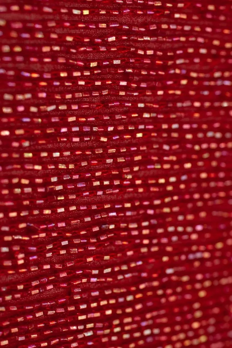 Red Micro Bugle Beads on Silk Georgette Fabric