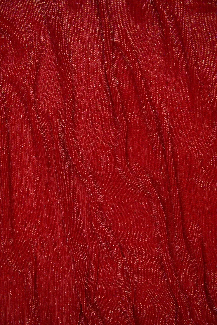 Red Micro Bugle Beads on Silk Georgette Fabric